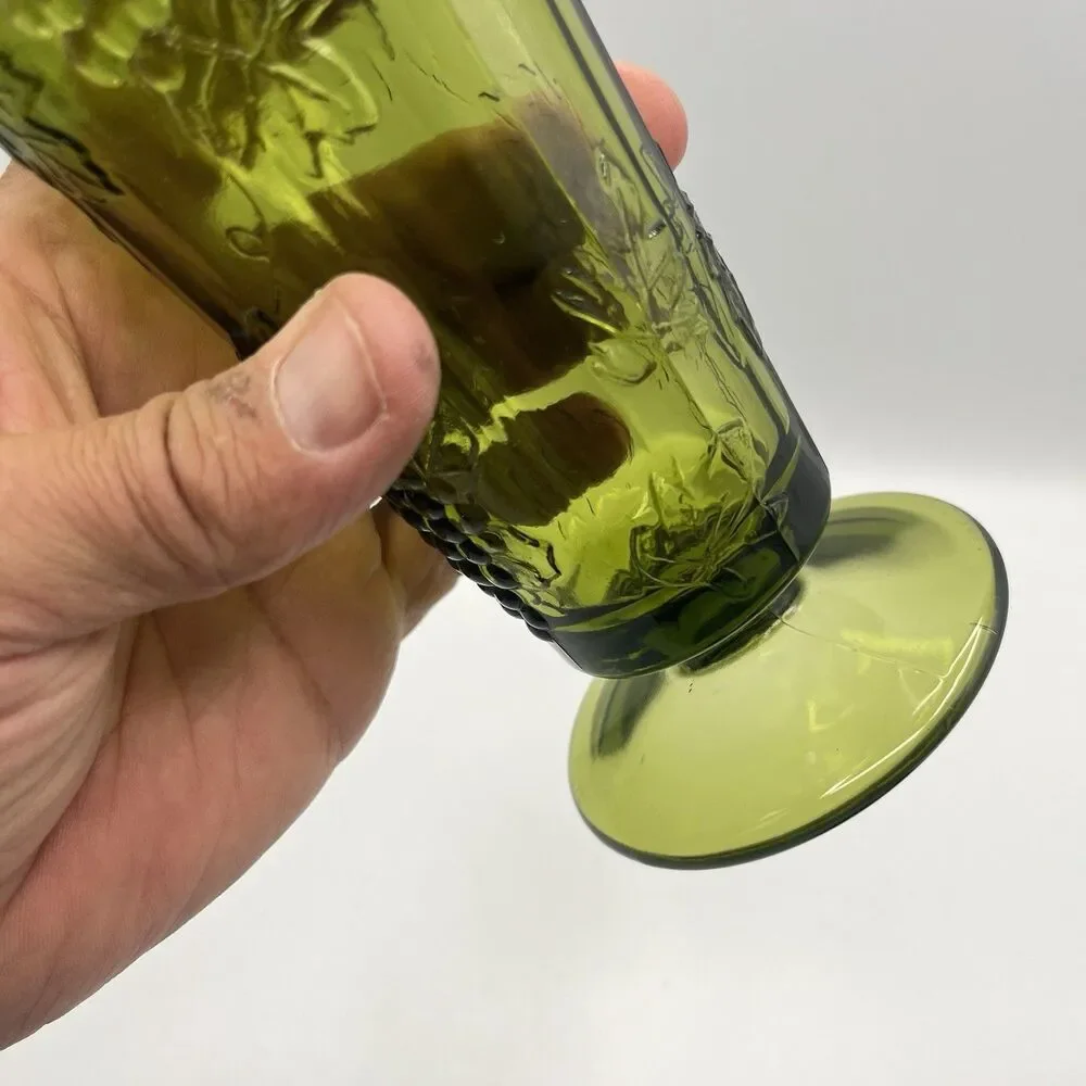 Vintage Indiana Glass Tall Footed Vase Harvest Grape Colony Green 9.75
